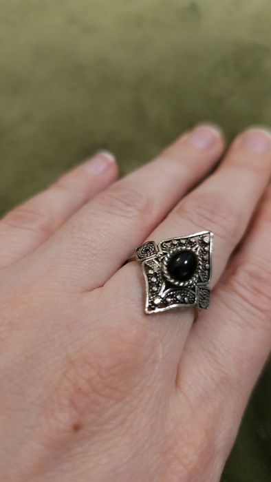 Czarny onyks srebro pierścionek retro