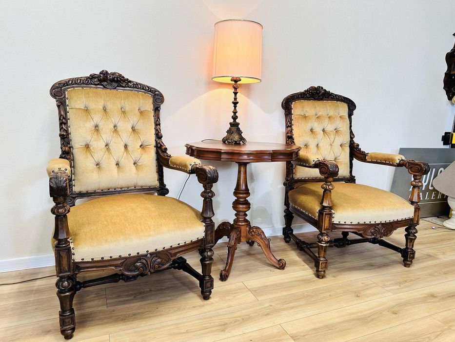 Oryginalny stary komplet 2 tronów / foteli z bogatymi rzeźbieniami :)