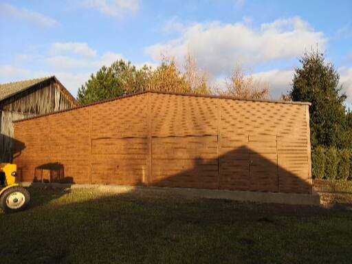 Garaż blaszany 10x7 grafit mat bramy złoty dąb