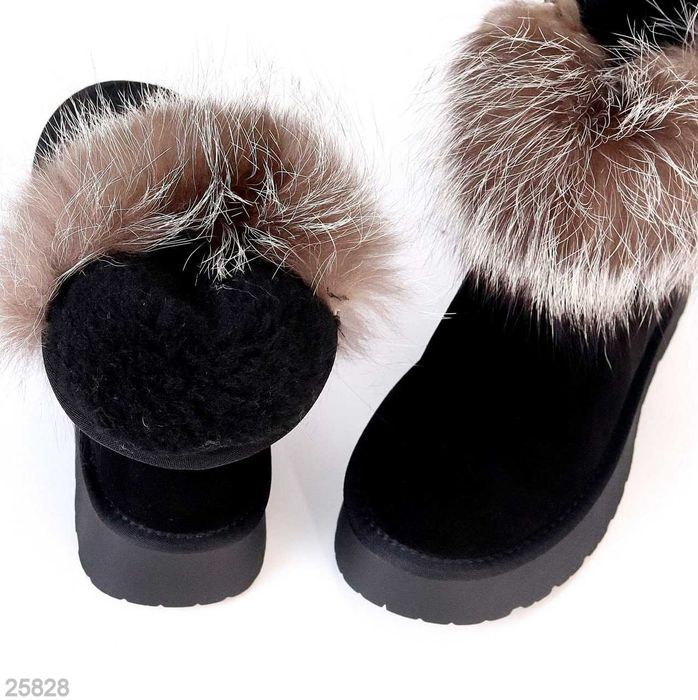 Жіночі замшеві уггі чорні з опушкою , жінчі уггі