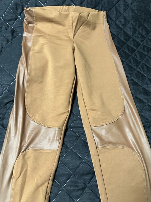 Legginsy brazowo musztardowe