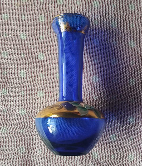 Jarra de vidro azul pintada a Ouro - Vidro Morano