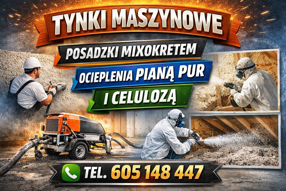 Tynki maszynowe posadzki styrobeton izolacje pianą pur I celulozą