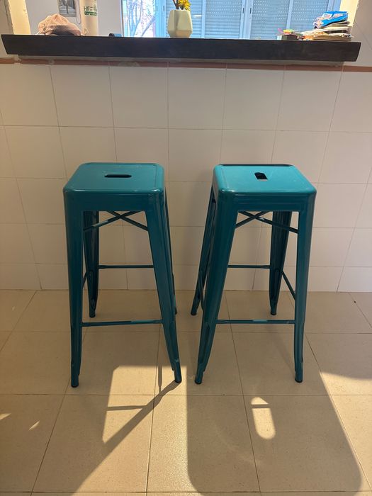 Conjunto 2 bancos altos turquesa