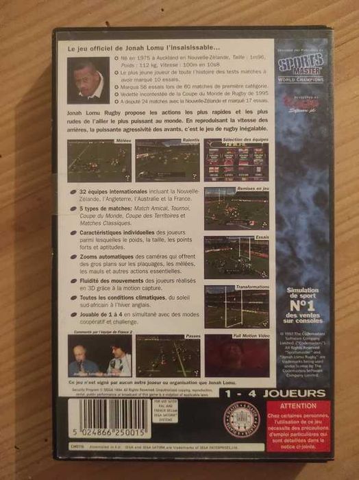 Jogo Jonah Lomu Rugby - Sega Saturn - Completo - Testado