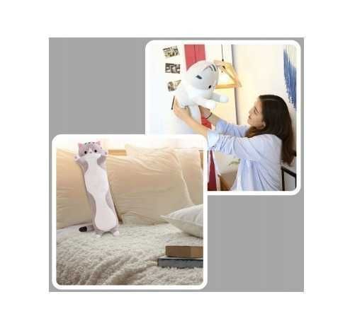Maskotka pluszak poduszka zabawka kot parówka szara 90cm do auta