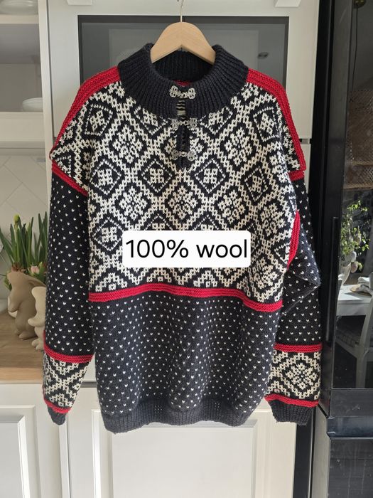 Sweter norweski wełniany 46-48 ciepły gruby