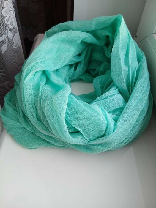 Шарф легкий цвет тиффани снуд 90х70см п\э