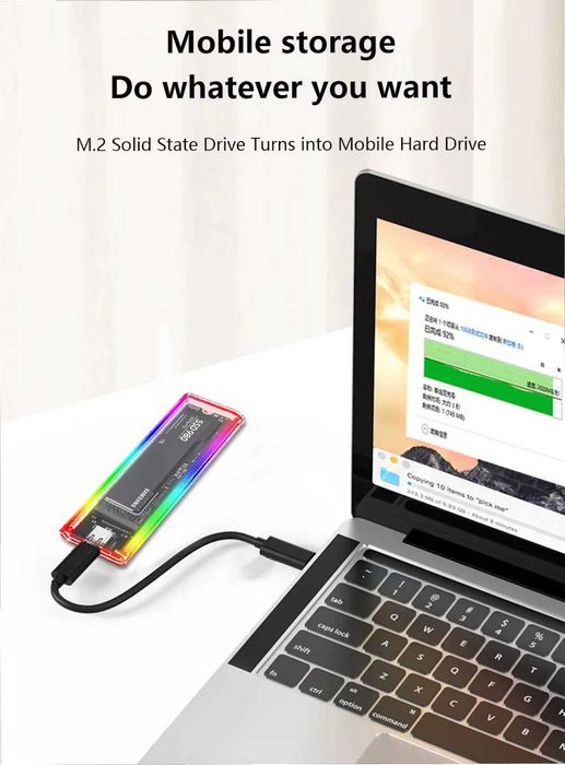 Caixa SSD NVME M.2 RGB Gabinete de disco rígido transparente