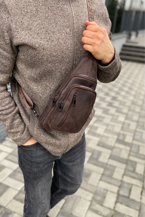 Коричнева чоловіча сумка Craft слінг бананка через плече crazy horse