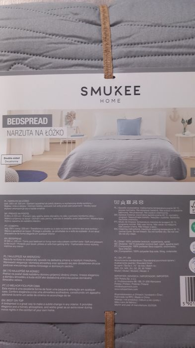 Narzuta na łóżko dwustronna Smukee Home szara 200x220 cm