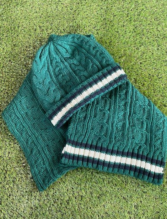 Комплект шапка і шарф C&A чоловічий в'язаний зелений