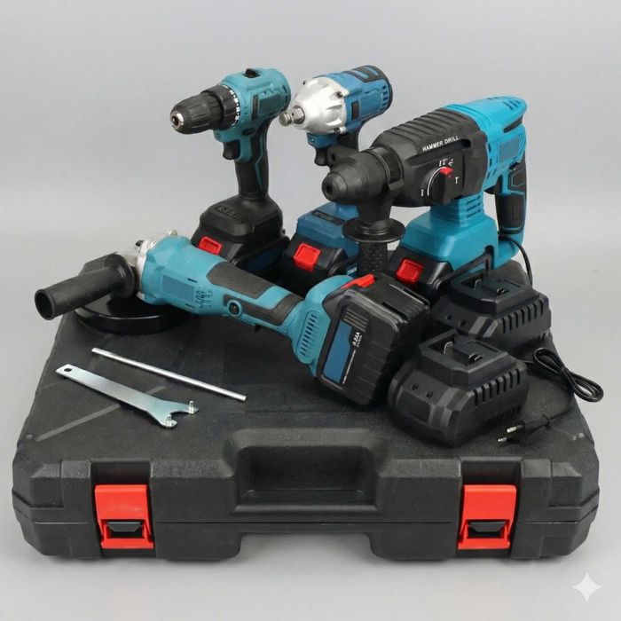 Набір 4в1 Акумуляторна Шуруповерт Болгарка Перфоратор Гайковерт +кейс