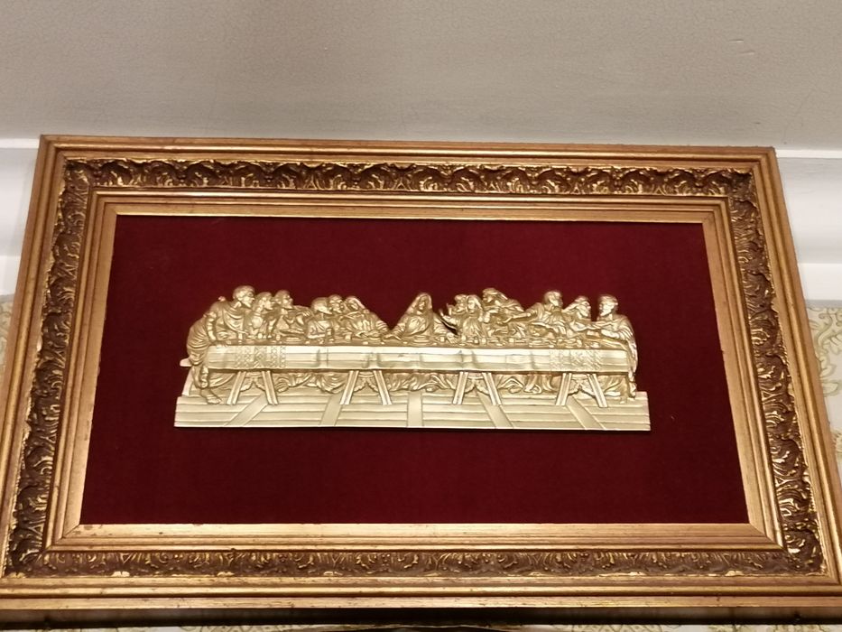 Quadro de Ceia de cristo com fundo em vermelho