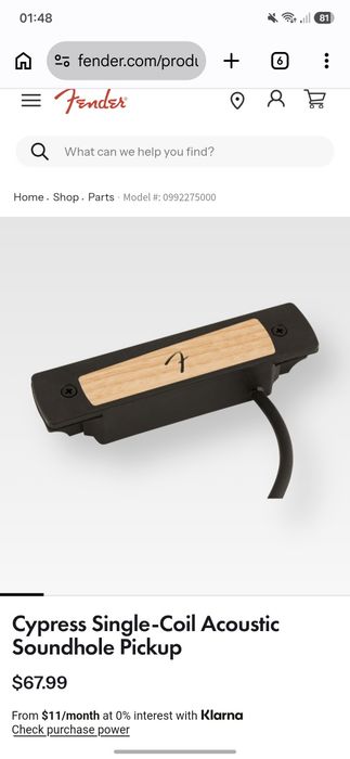Fender Cypress Single-Coil Acoustic Soundhole Pickup звукосниматель