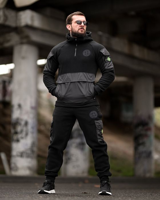 Теплий костюм Stone зі вставками зима чорний колір для чоловіків