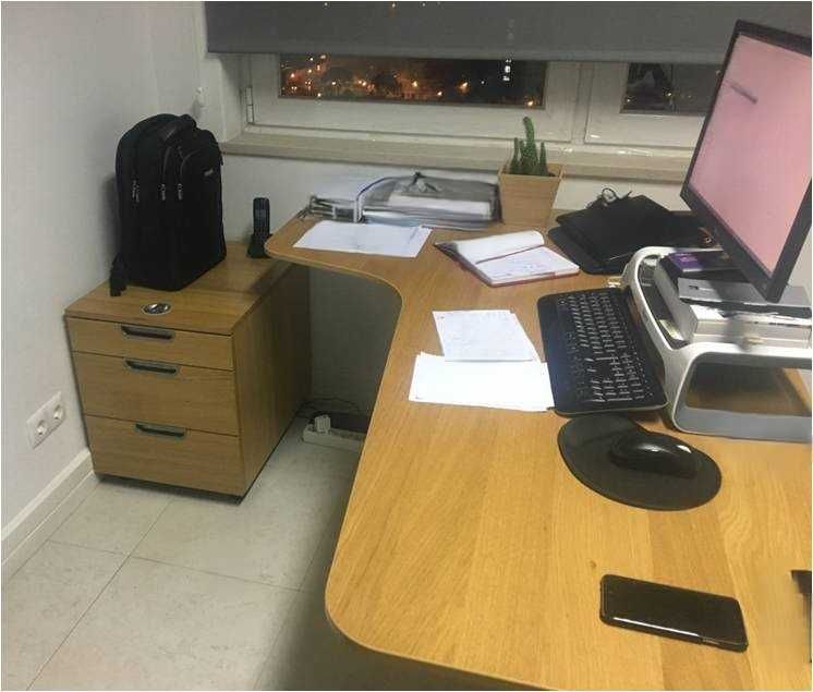 Secretária BEKANT, Bloco Gavetas e Armário c/ Portas GALANT