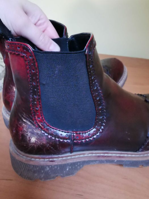 Bordowe botki 37 za kostkę skórzane