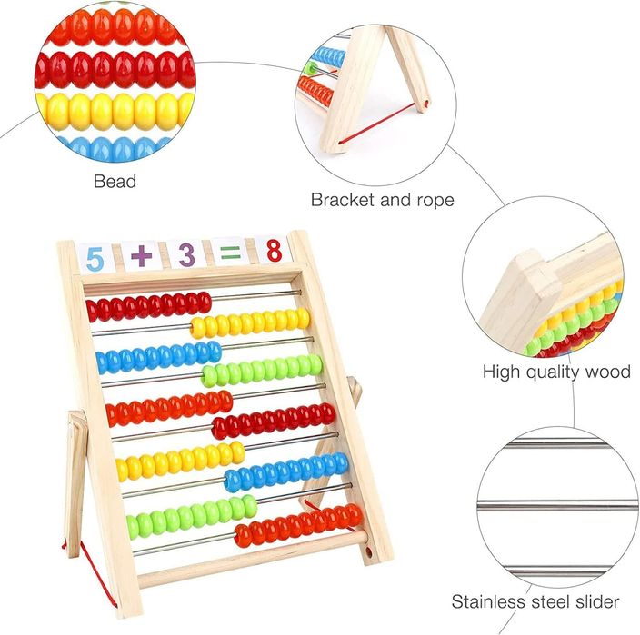 Nowe duże  liczydło drewniane nietoksyczne  + karty matematyczne i pa