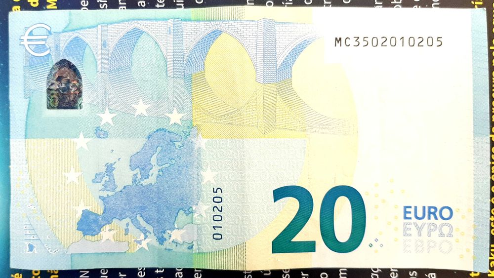 Nota 20 Euros Capicua Portugal letra M 2015 9 Números Seguidos Capicua