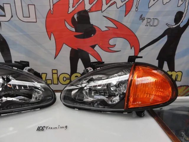 Faróis frontais com luz branca 5000k para Honda crx del sol 92-97 JDM Fundo preto + piscas laranja JDM look