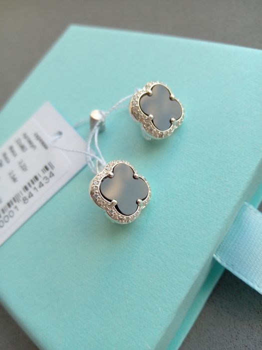 Серебряный комплект набор Ван Клиф Van Cleef  черный оникс