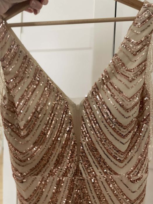 Sukienka wieczorowa maxi – cekiny, różowe złoto , Sylwester