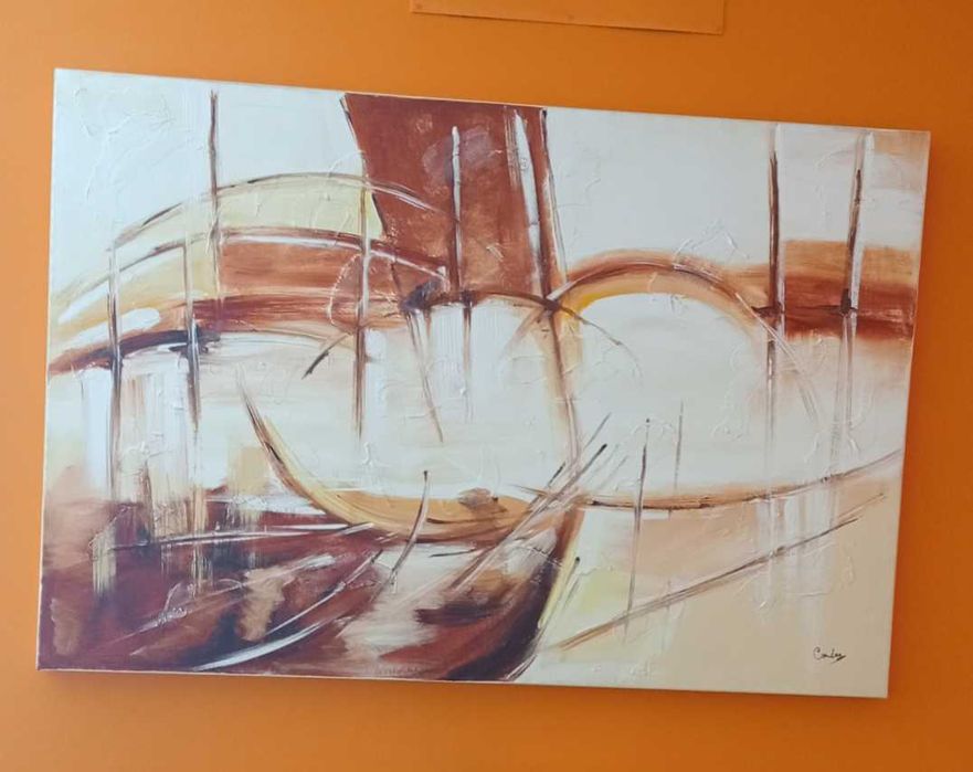 Quadro tons laranja e creme