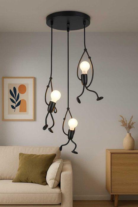 Lampa SUFITOWA WISZACA Czarna Loft LED Nowoczesna LUDZIKI HUmanoidalne