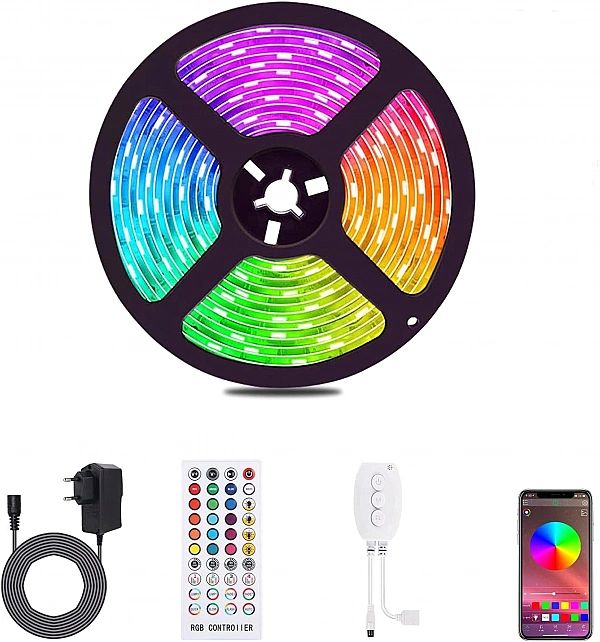 Taśma Led Rgb Bluetooth 5M Wodoodporna Mobilna Aplikacja Pasek 12V Pil