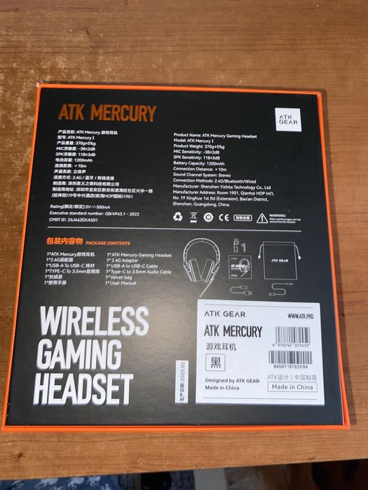 Headset sem fio ATK Mercury 1 RGB Preto *NOVO*