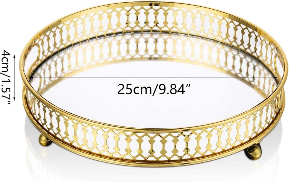 Nowa taca okrągła / toaletka / dekoracja / patera / tacka złota !3685!