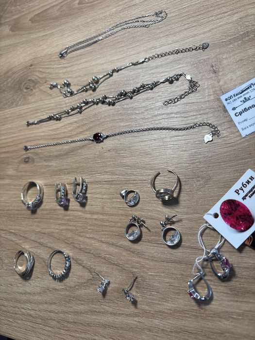 Срібні прикраси, серьги, кольцо, серебряные украшения, подвеска