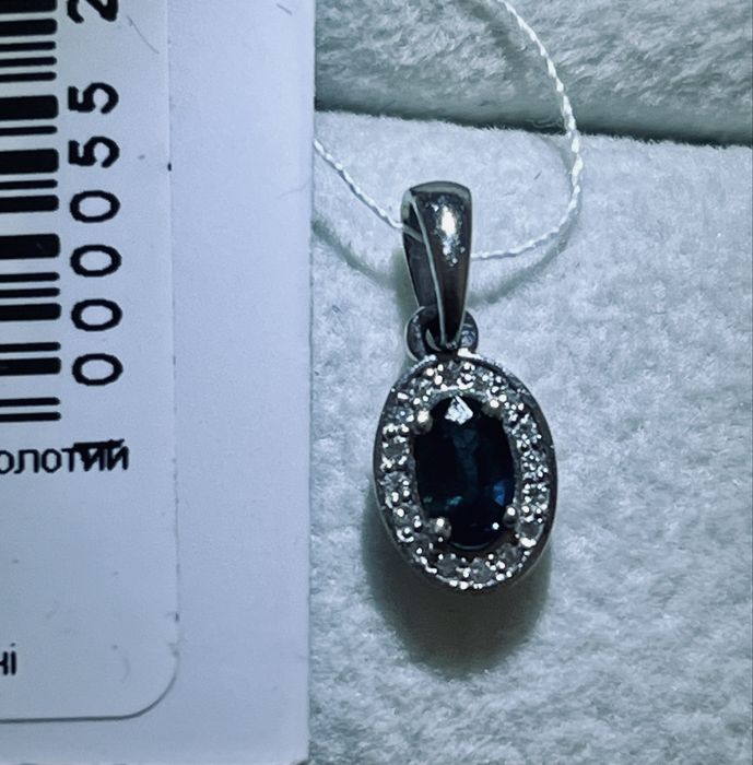 Новый золотой кулон подвеска с натуральными сапфиром и бриллиантами