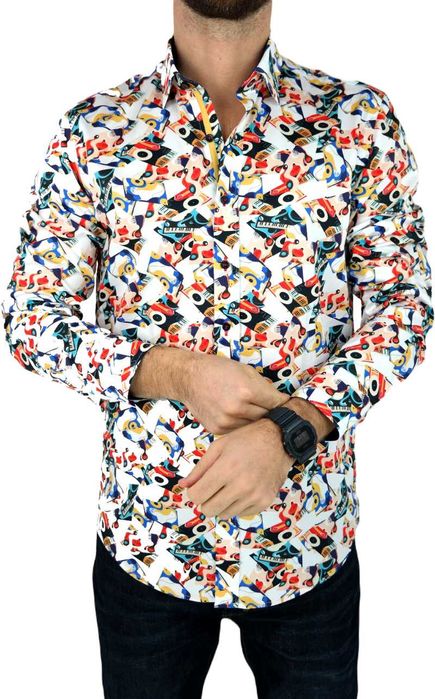 DANIEL BESSI Koszula Męska Fb037 Kolorowa, MUZYCZNA, Organy M 39/40