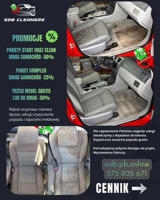 1+1 50% taniej! EDB CLEANERS - kompleksowe czyszczenie, pranie tapicerki, detailing wnętrza pojazdu | DOJAZD GRATIS