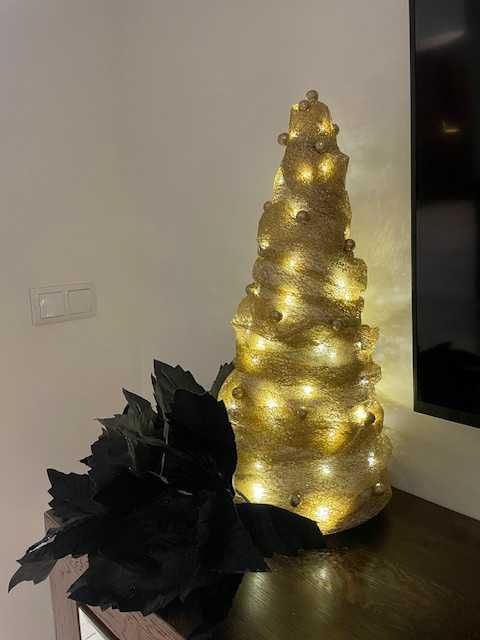 choinka nowoczesna złota światełka led na metalowej nodze 170 cm