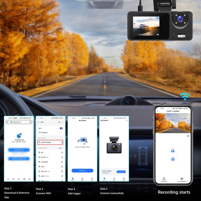 Câmara automotiva HD DashCam Lente dupla gravação WI-FI Novo