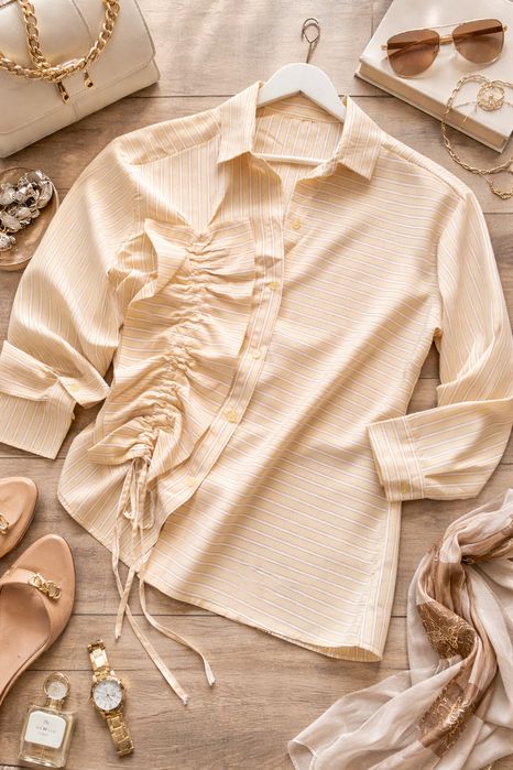 Włoska koszula marszczenia bananowy kolor  nowa viralowa44 /46