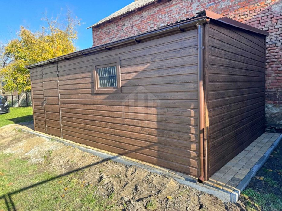 Garaż blaszany 3,5x5m brama drzwi okno dach spad w bok SO181