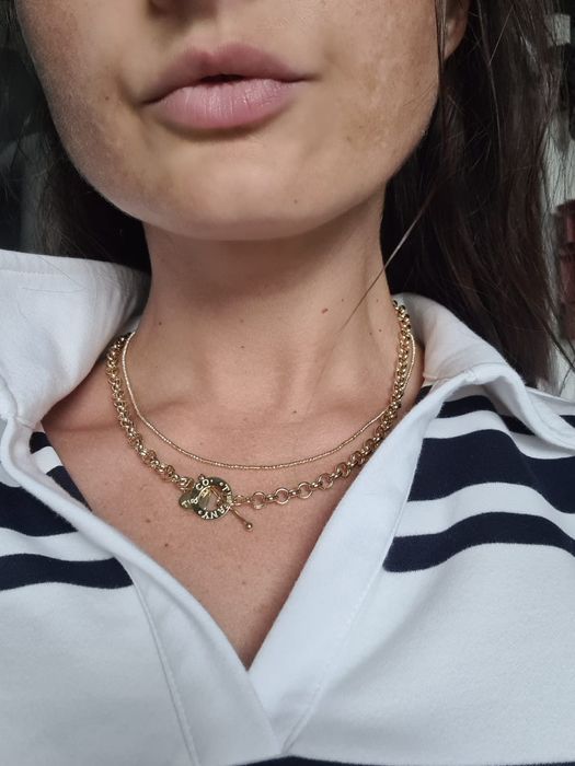 Złoty łańcuszek naszyjnik Tifany zapięcie Toggle grube ogniwa