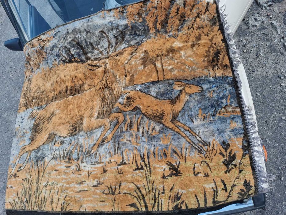 гобеленовый ковер с оленями,плюшевый винтаж