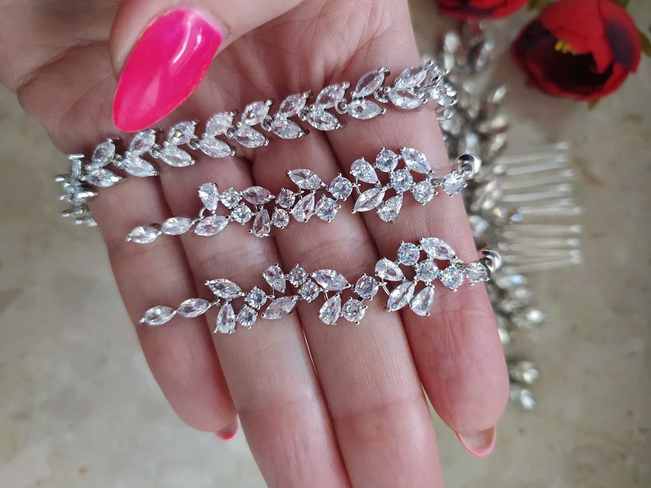 Komplet ślubny kolczyki i bransoletka srebrny