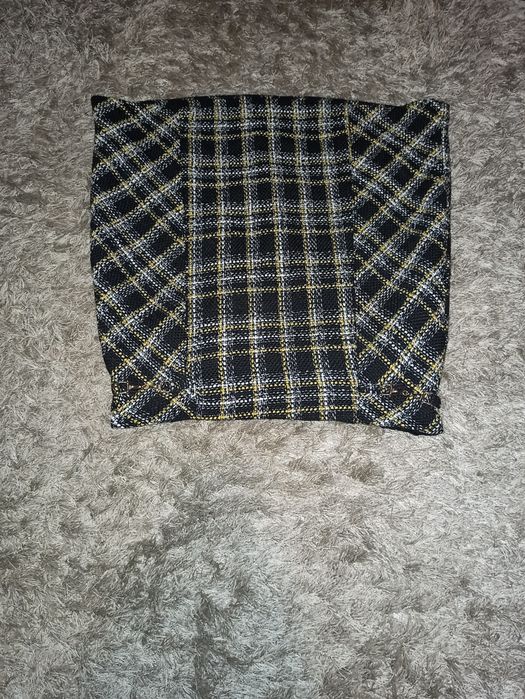 Spódnica 42 f&f krata czarna złote sprzączki wysoki stan  dopasowana o