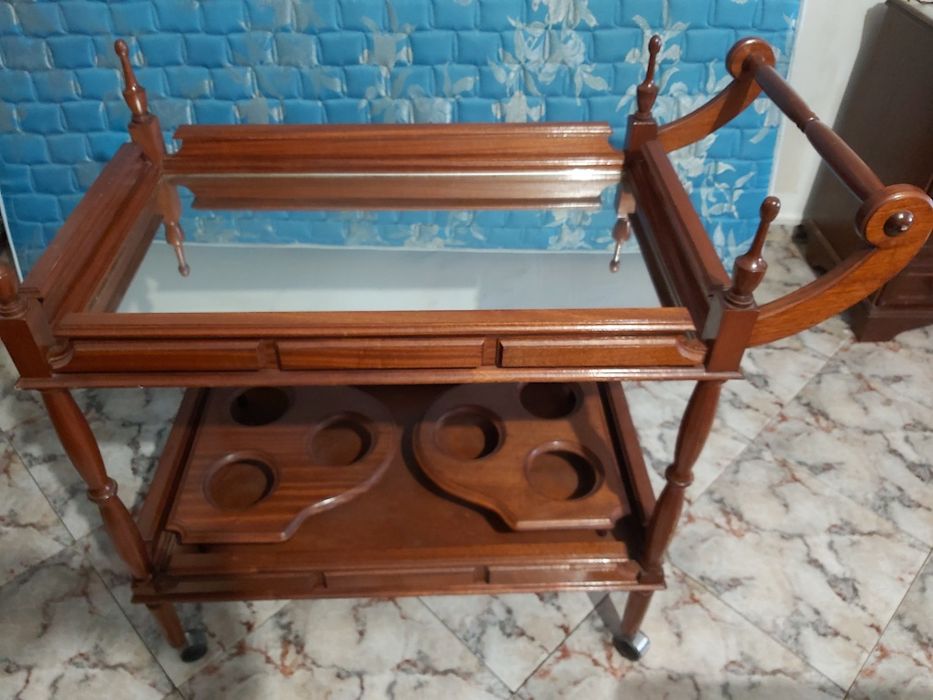 Bar móvel carrinho com mesa espelho