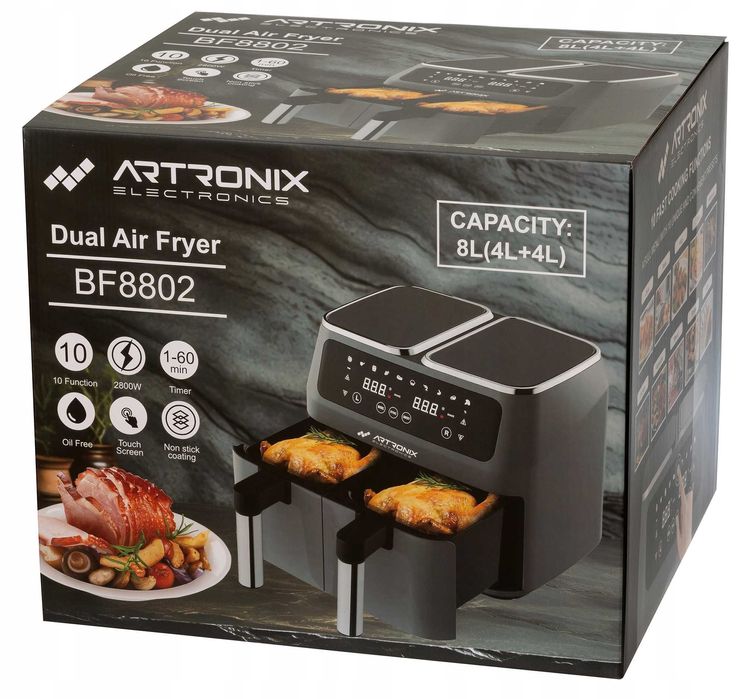 Frytkownica 8L 2500W beztłuszczowa ARTRONIX Air Fryer  GRAFITOWA 2x 4L