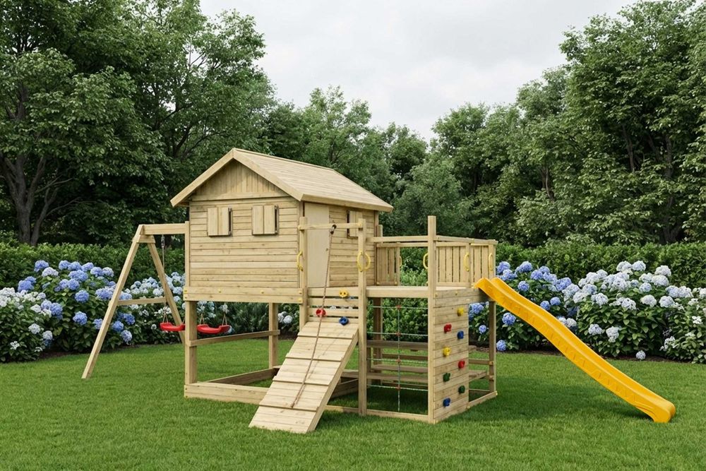 Duży domek dla dzieci, Plac zabaw, Stolik, Huśtawki, Wspinaczka, DARMOWA DOSTAWA
