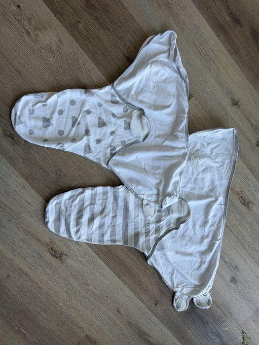 Otulacze niemowlęce bawełniane bialo - szare 2 sztuki