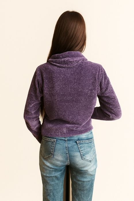Fioletowy sweter damski z golfem szenilowy