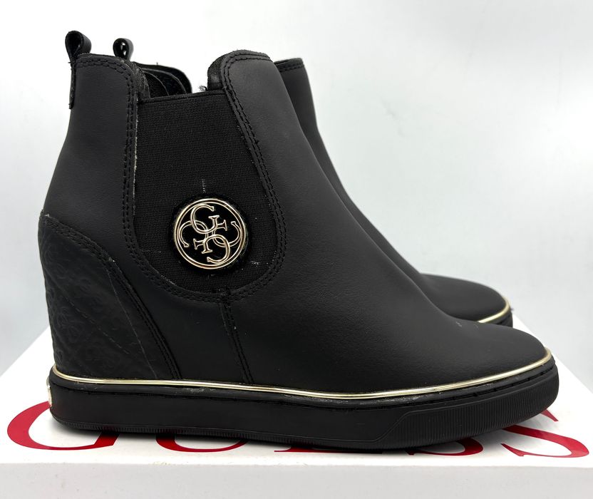 ‼️Nowe oryginalne botki GUESS Freda czarne 38 AZ087 skóra koturna 10cm